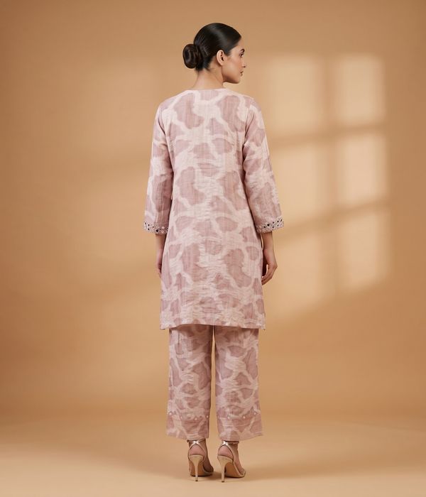 Blush Abstract Print Embellished Co-Ord Set